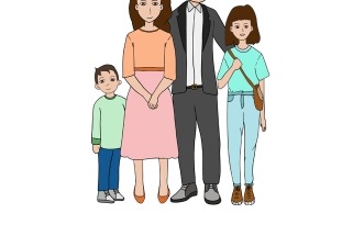 Une famille : père, mère, fille et petit garçon, debout ensemble